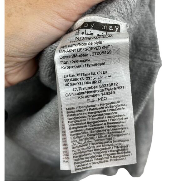 Noisy May Grey Ribbed Arc Cropped Balloon Sleeve Sweater Size XS - Picture 8 of 9